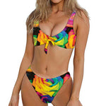 LGBT Pride Rainbow Roses Print Front Bow Tie Bikini