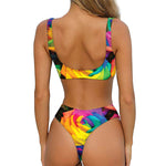 LGBT Pride Rainbow Roses Print Front Bow Tie Bikini