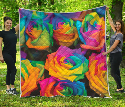 LGBT Pride Rainbow Roses Print Quilt
