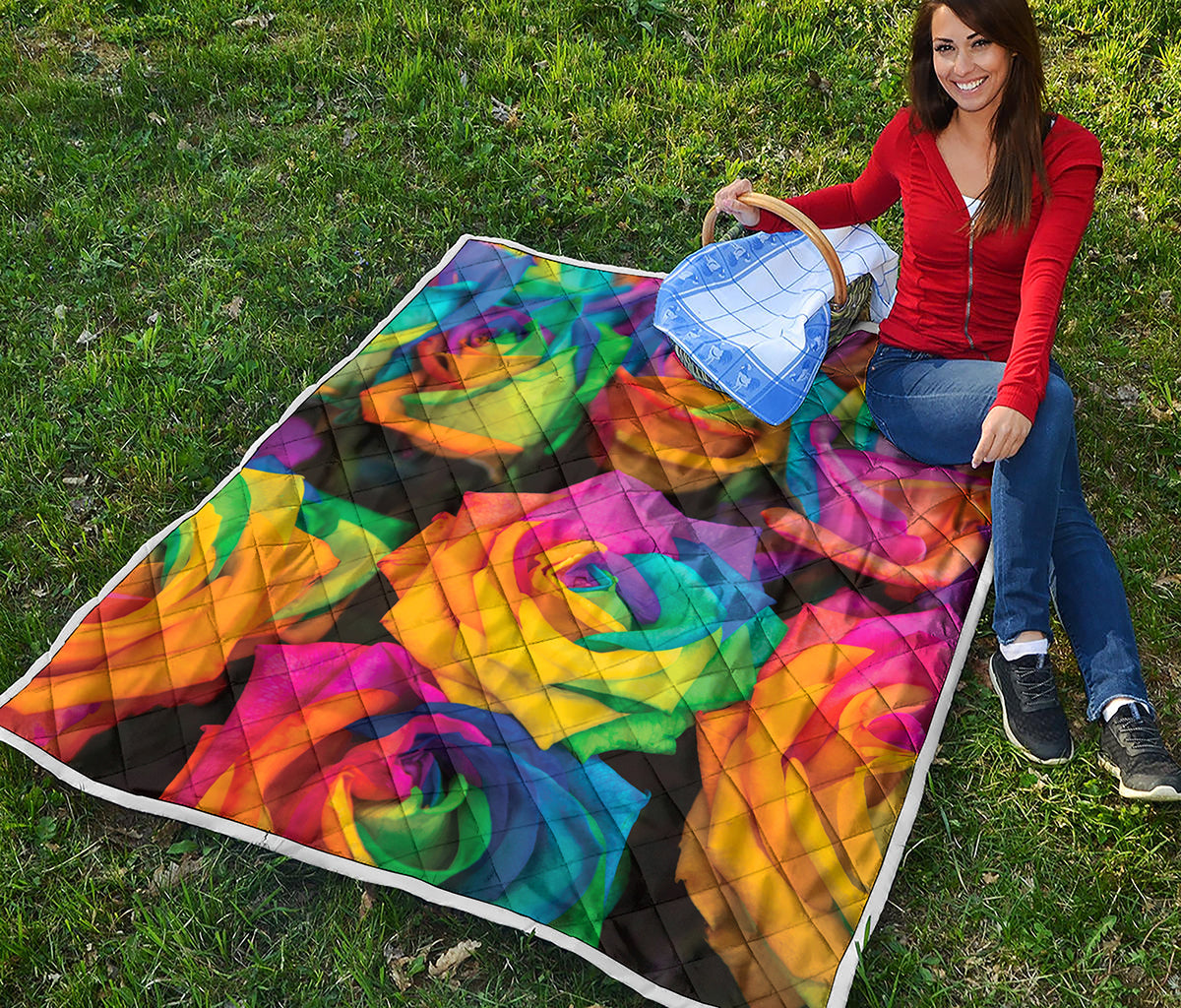 LGBT Pride Rainbow Roses Print Quilt