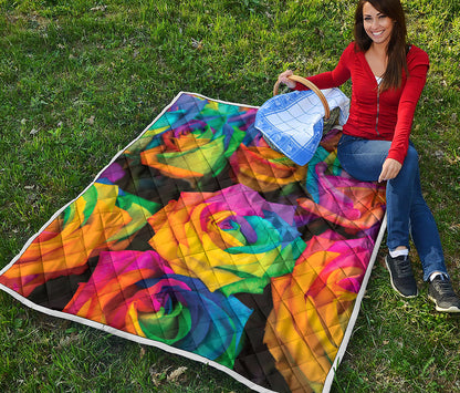 LGBT Pride Rainbow Roses Print Quilt