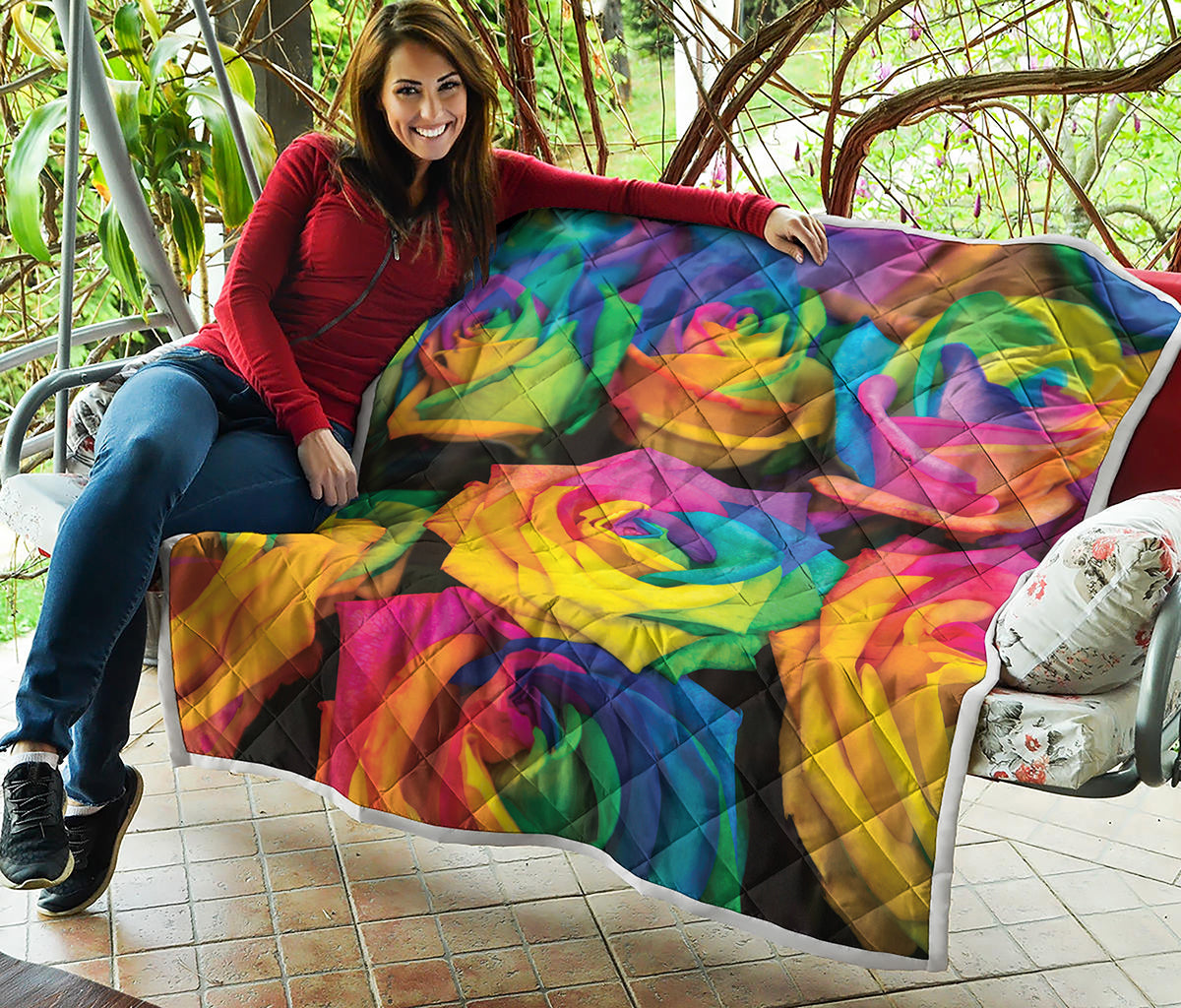 LGBT Pride Rainbow Roses Print Quilt