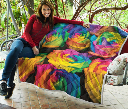LGBT Pride Rainbow Roses Print Quilt