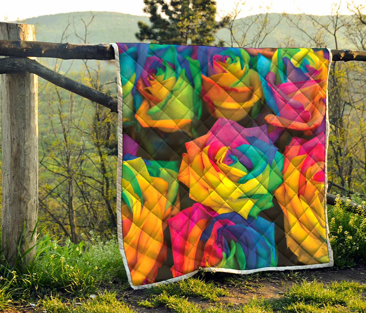 LGBT Pride Rainbow Roses Print Quilt