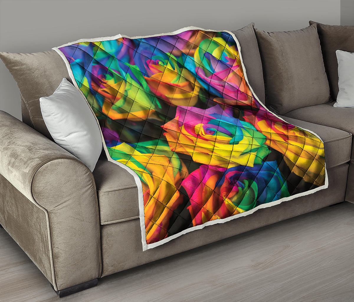LGBT Pride Rainbow Roses Print Quilt