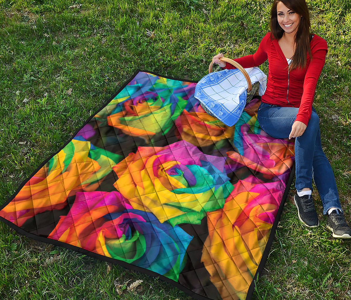 LGBT Pride Rainbow Roses Print Quilt