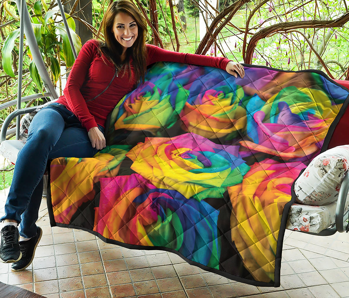 LGBT Pride Rainbow Roses Print Quilt