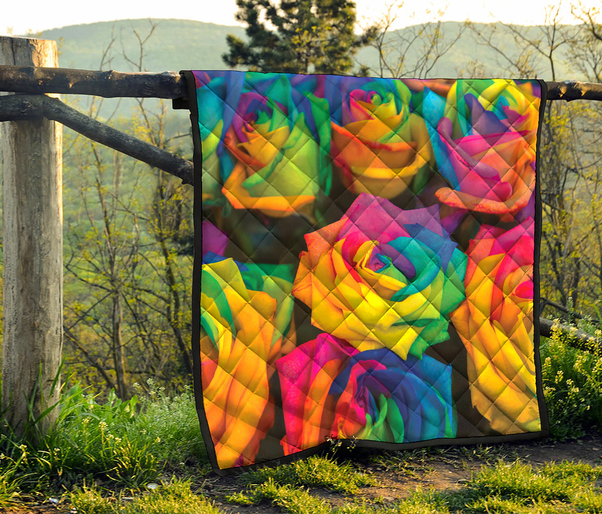 LGBT Pride Rainbow Roses Print Quilt