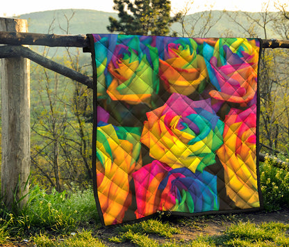 LGBT Pride Rainbow Roses Print Quilt