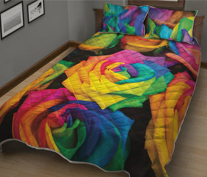 LGBT Pride Rainbow Roses Print Quilt Bed Set