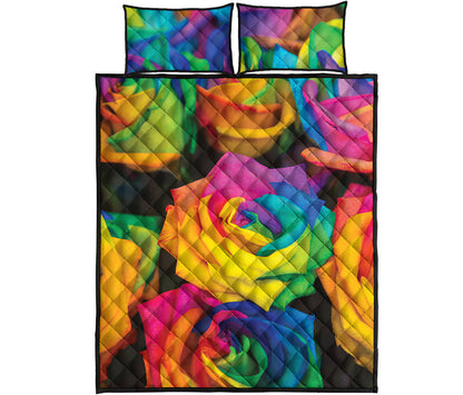 LGBT Pride Rainbow Roses Print Quilt Bed Set