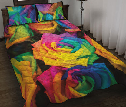 LGBT Pride Rainbow Roses Print Quilt Bed Set