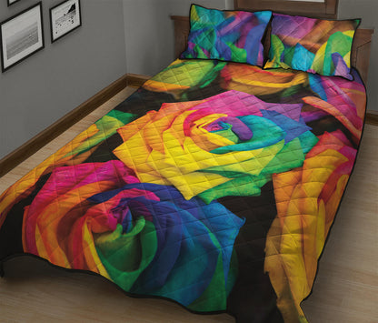 LGBT Pride Rainbow Roses Print Quilt Bed Set