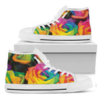 LGBT Pride Rainbow Roses Print White High Top Shoes