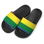 LGBT Pride Rainbow Striped Print Black Slide Sandals
