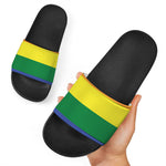 LGBT Pride Rainbow Striped Print Black Slide Sandals