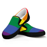 LGBT Pride Rainbow Striped Print Black Slip On Shoes