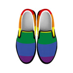 LGBT Pride Rainbow Striped Print Black Slip On Shoes