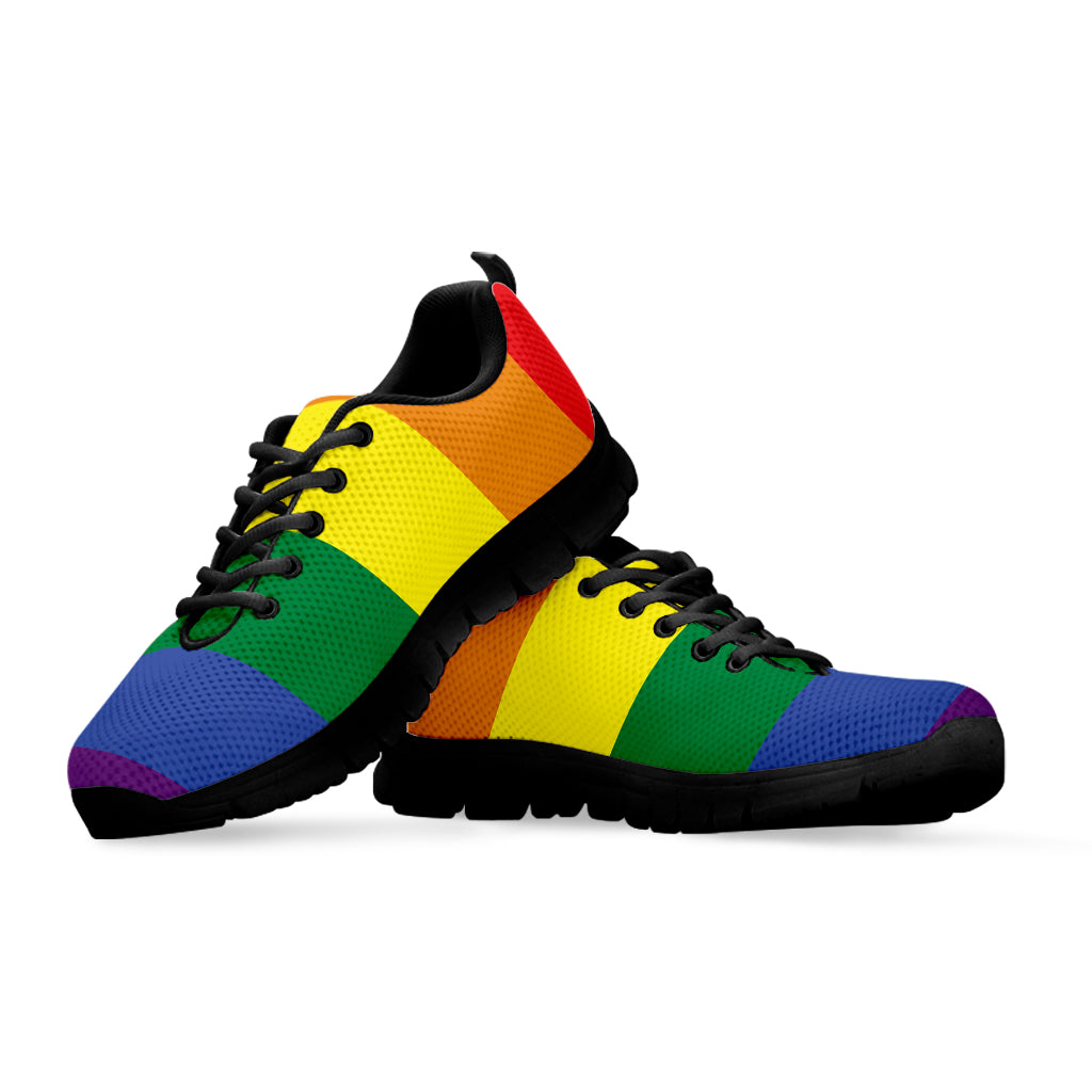 LGBT Pride Rainbow Striped Print Black Sneakers