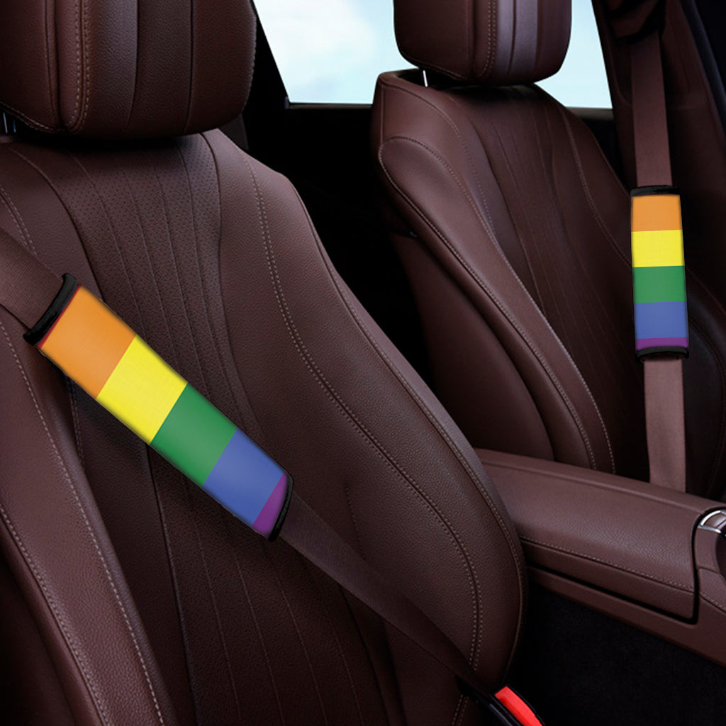 LGBT Pride Rainbow Striped Print Car Seat Belt Covers