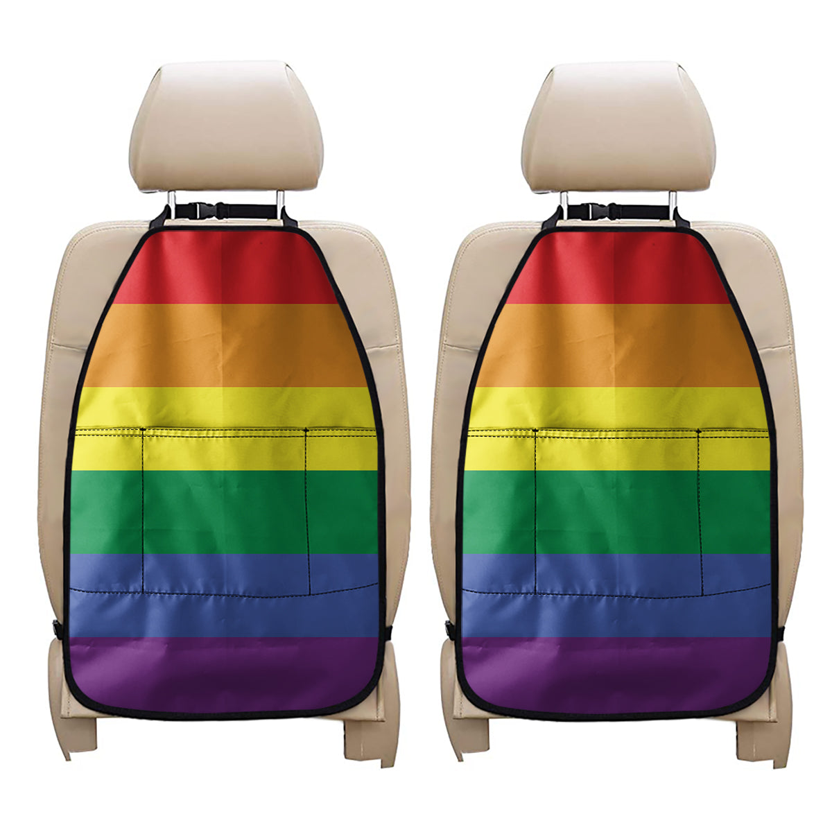 LGBT Pride Rainbow Striped Print Car Seat Organizers