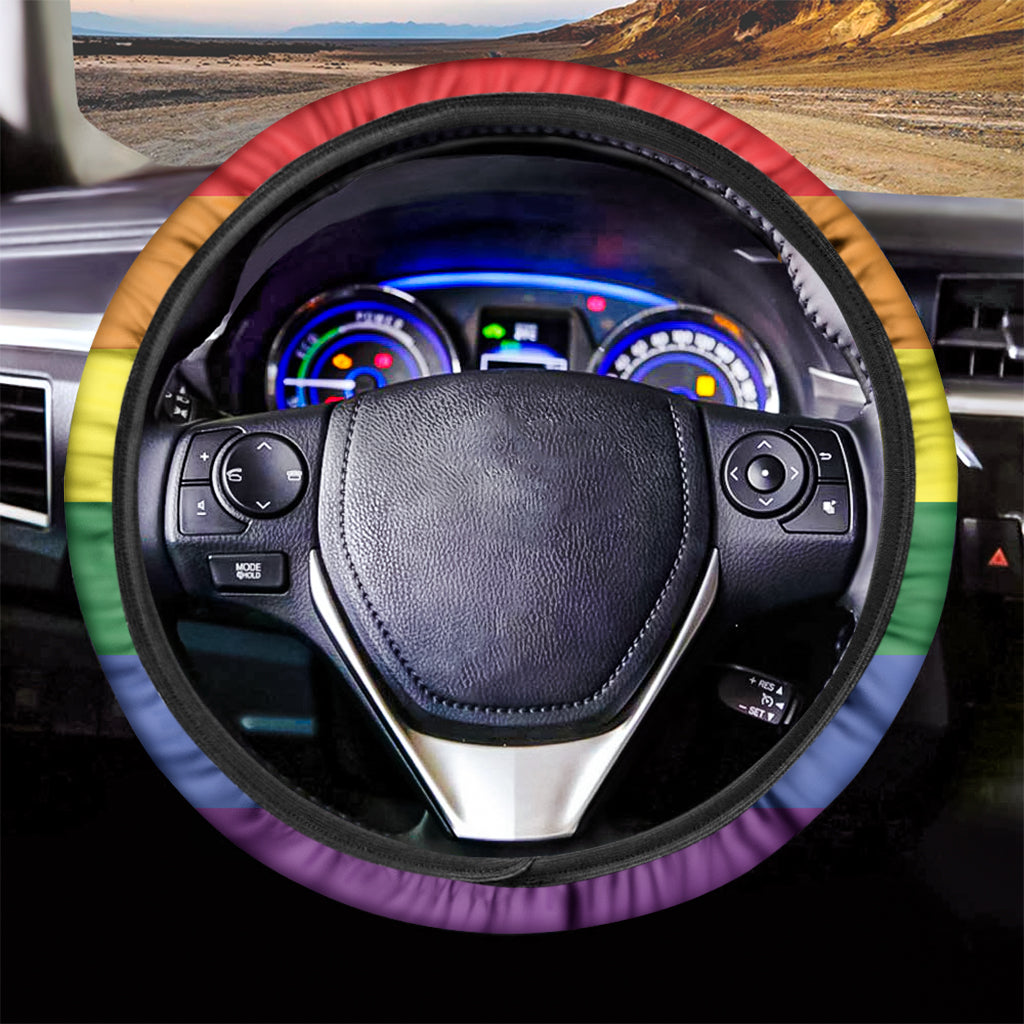 LGBT Pride Rainbow Striped Print Car Steering Wheel Cover
