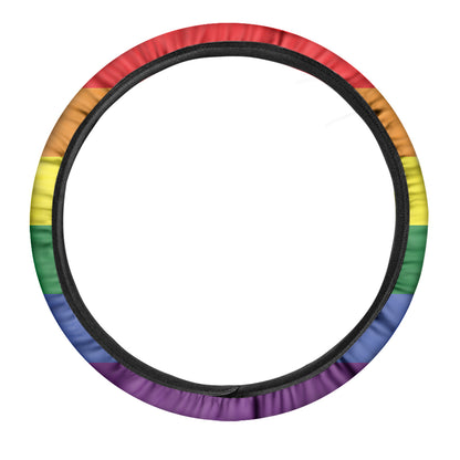 LGBT Pride Rainbow Striped Print Car Steering Wheel Cover