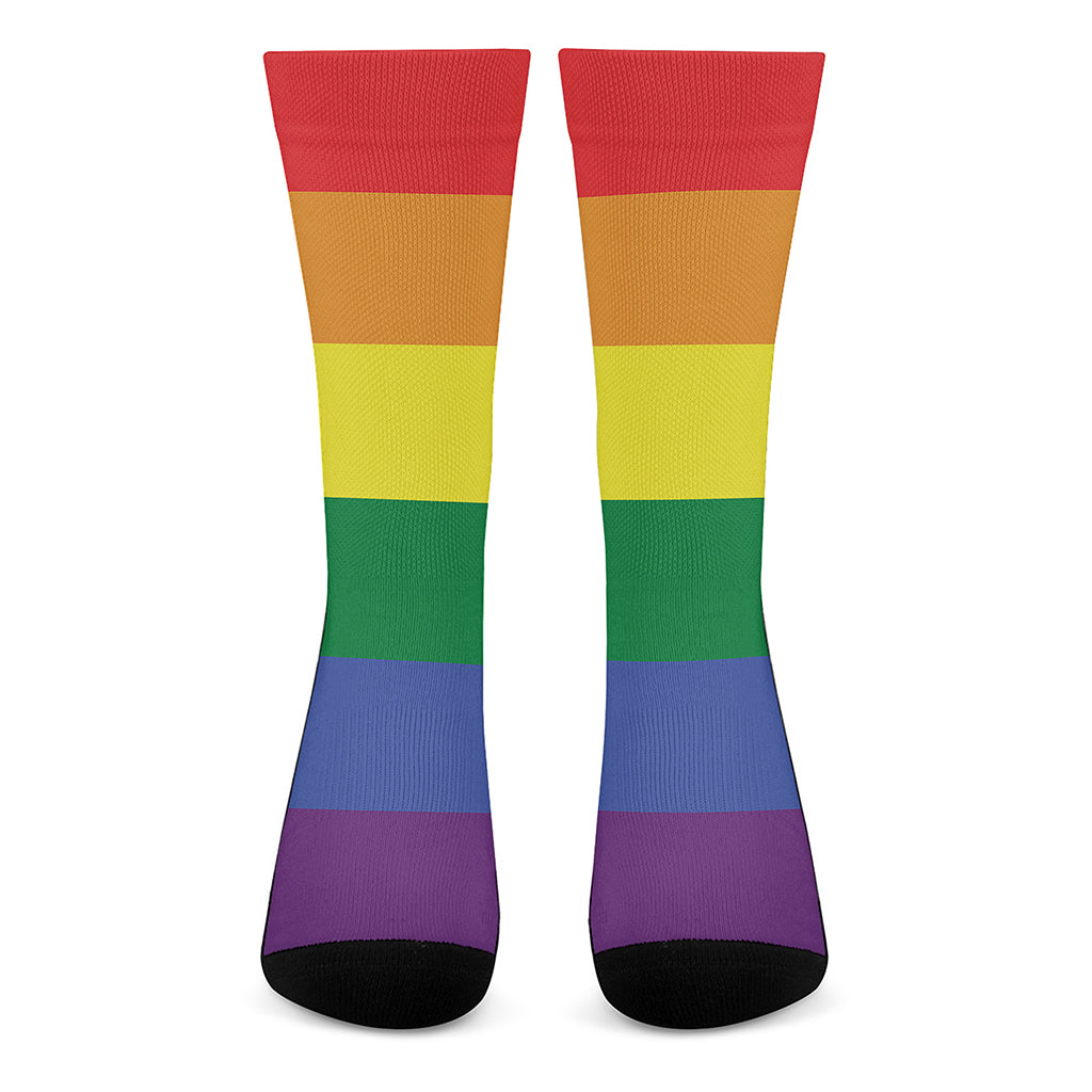 LGBT Pride Rainbow Striped Print Crew Socks