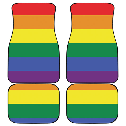 LGBT Pride Rainbow Striped Print Front and Back Car Floor Mats