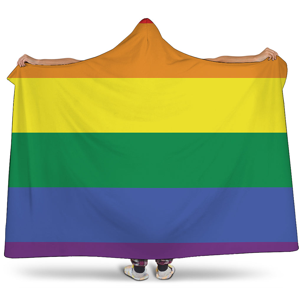 LGBT Pride Rainbow Striped Print Hooded Blanket