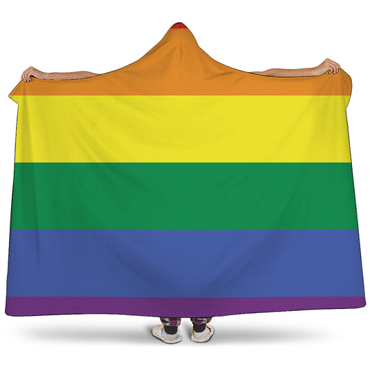 LGBT Pride Rainbow Striped Print Hooded Blanket