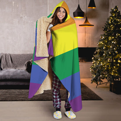 LGBT Pride Rainbow Striped Print Hooded Blanket