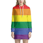 LGBT Pride Rainbow Striped Print Hoodie Dress