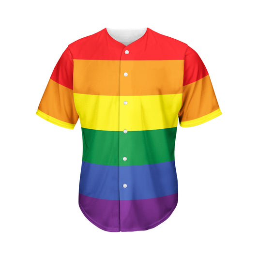 LGBT Pride Rainbow Striped Print Men's Baseball Jersey