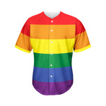 LGBT Pride Rainbow Striped Print Men's Baseball Jersey