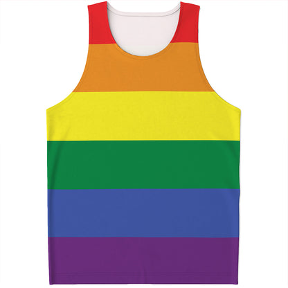 LGBT Pride Rainbow Striped Print Men's Tank Top