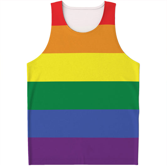 LGBT Pride Rainbow Striped Print Men's Tank Top
