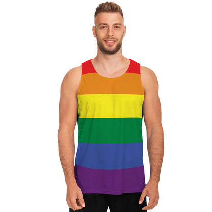LGBT Pride Rainbow Striped Print Men's Tank Top