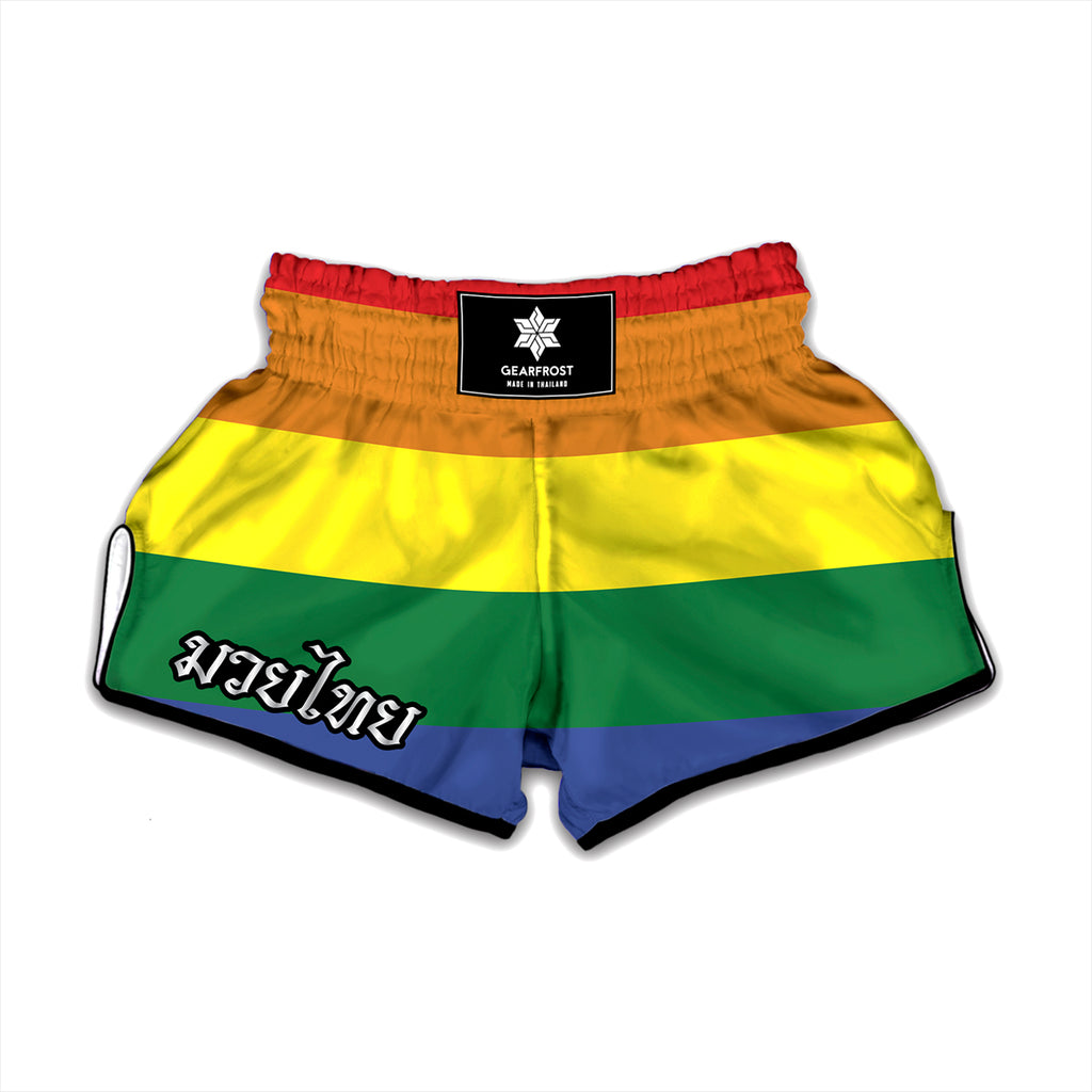 LGBT Pride Rainbow Striped Print Muay Thai Boxing Shorts