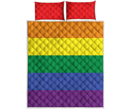 LGBT Pride Rainbow Striped Print Quilt Bed Set
