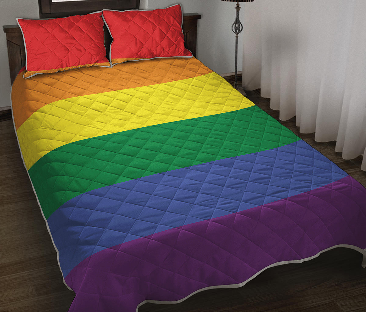 LGBT Pride Rainbow Striped Print Quilt Bed Set