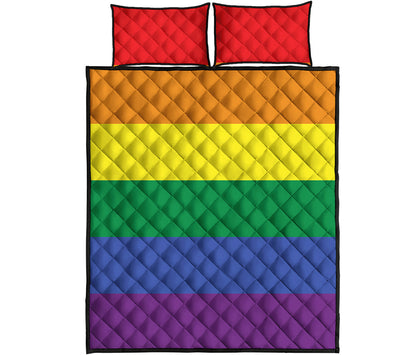 LGBT Pride Rainbow Striped Print Quilt Bed Set