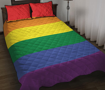 LGBT Pride Rainbow Striped Print Quilt Bed Set