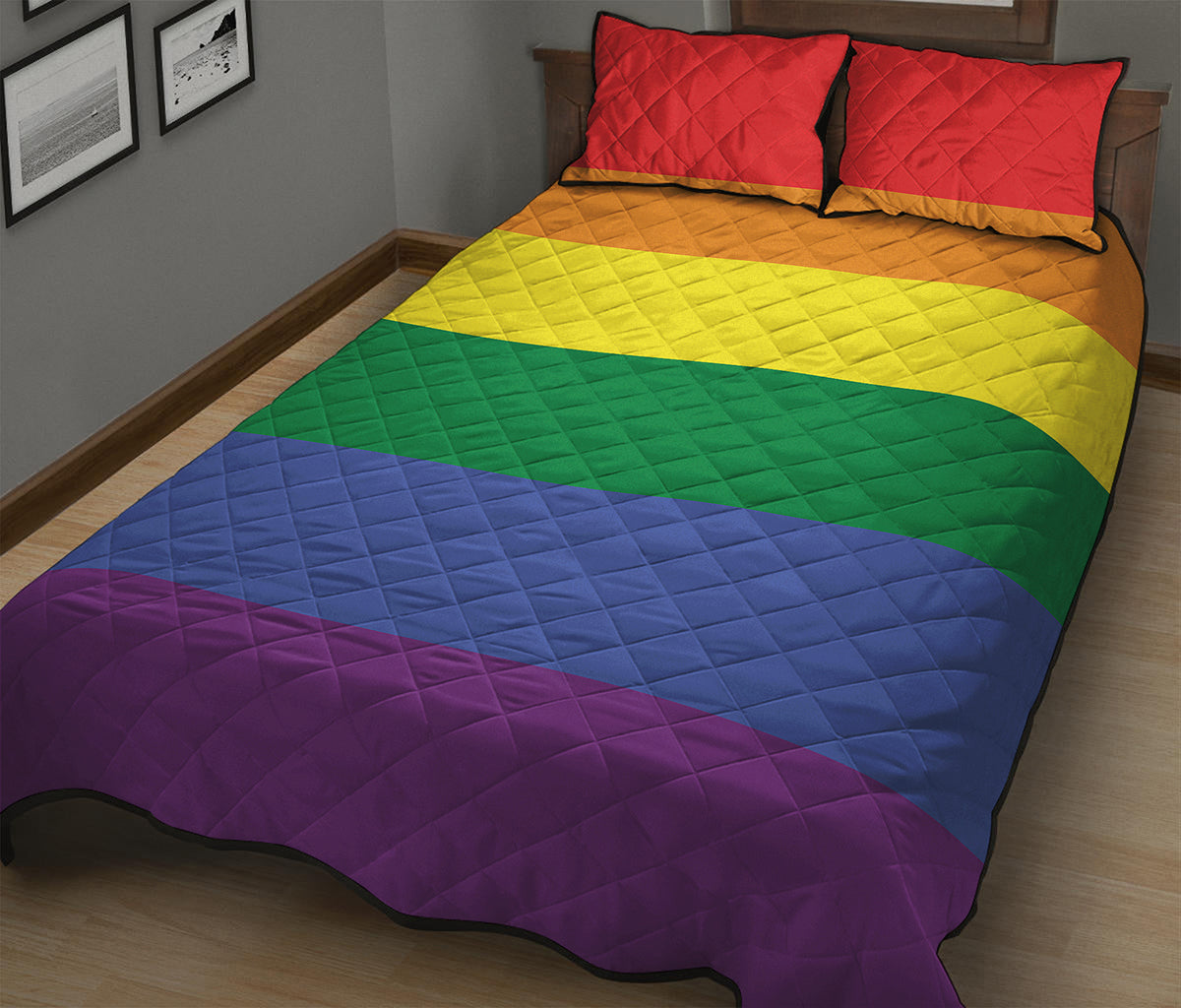 LGBT Pride Rainbow Striped Print Quilt Bed Set