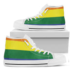 LGBT Pride Rainbow Striped Print White High Top Shoes