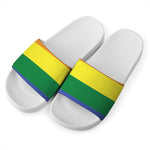 LGBT Pride Rainbow Striped Print White Slide Sandals