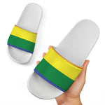 LGBT Pride Rainbow Striped Print White Slide Sandals