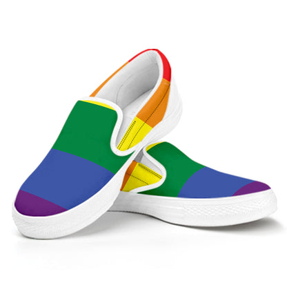 LGBT Pride Rainbow Striped Print White Slip On Shoes