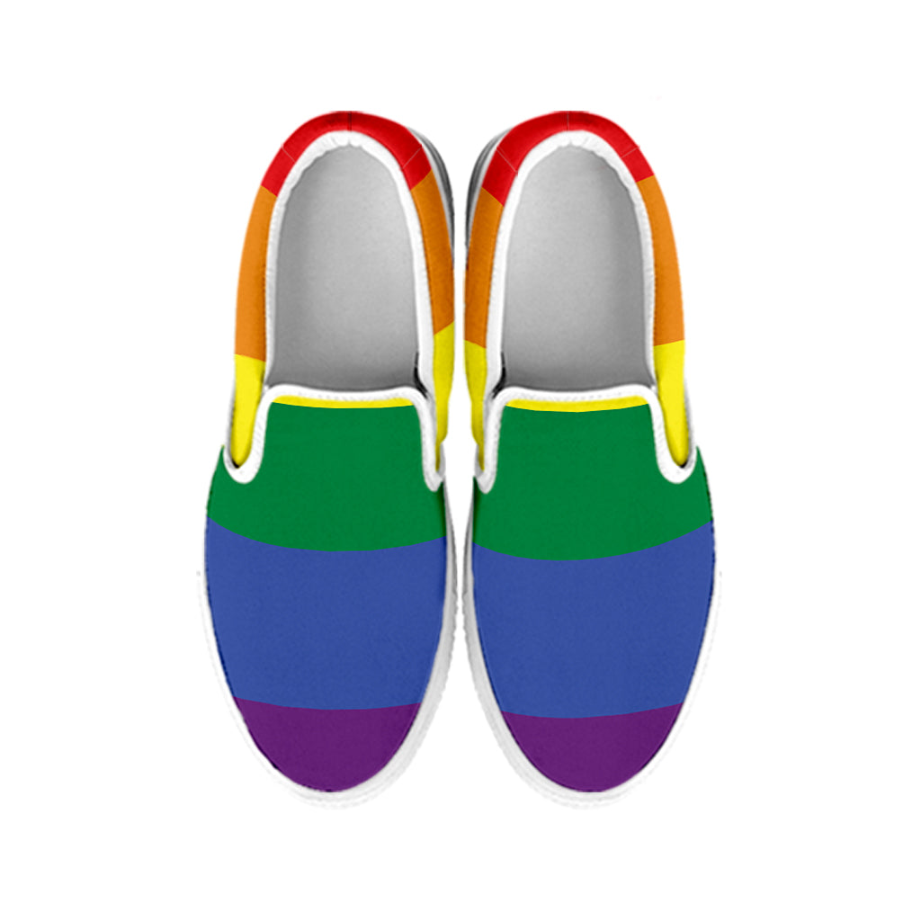 LGBT Pride Rainbow Striped Print White Slip On Shoes