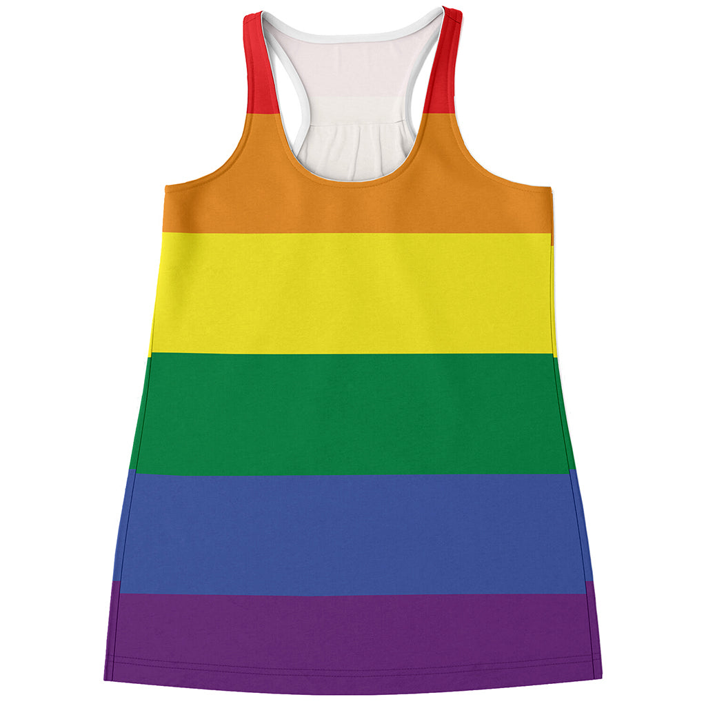 LGBT Pride Rainbow Striped Print Women's Racerback Tank Top